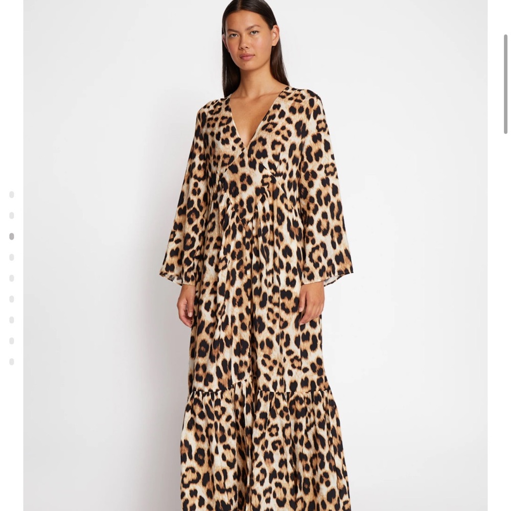 NWT MUNTHE brand UBLUE MOCCA Chic Designer Leopard Print Ruffle Maxi Dress